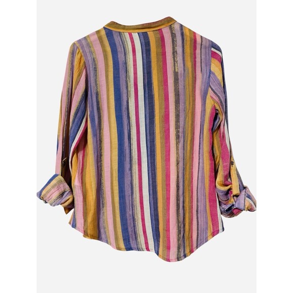 Zac & Rachel TOP (Medium) LONG SLEEVE BUTTON DOWN Striped MULTICOLOR Pink Purple - Picture 5 of 5